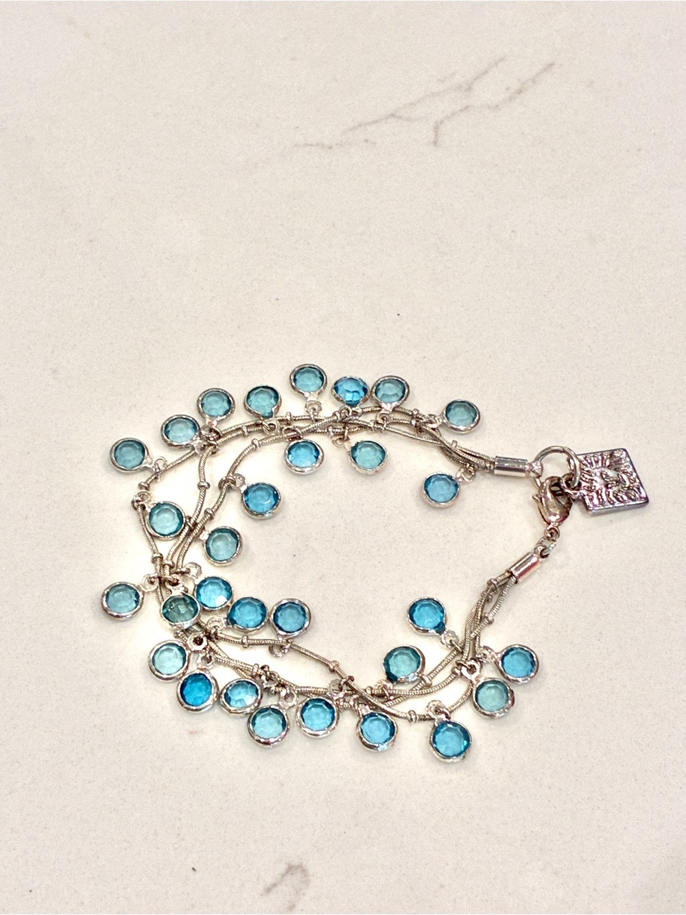Vintage Signed Anne Klein Silver Tone Blue Stone Crystal Bracelet